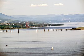 Panoramic view of the North shore, Saint-Laurent river, Île d'Orléans bridge