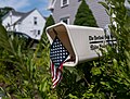 Image 280Portland Press Herald letter box with US flag, Wiscasset, Maine, US