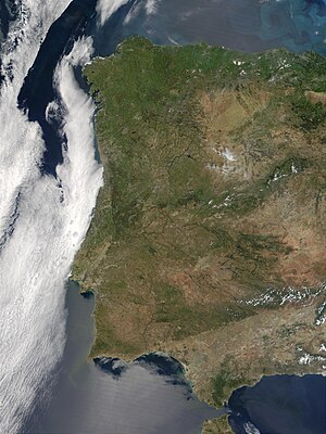Satellietfoto van Portugal en West-Spanje