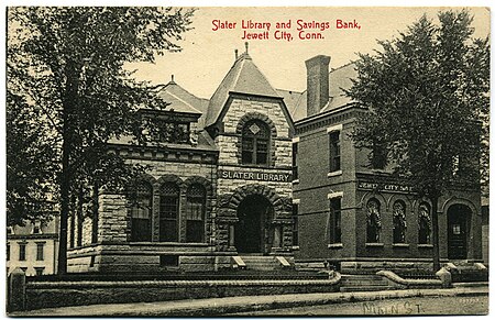 PostcardSlaterLibraryEtcJewettCity1908