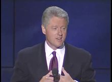 Bill Clinton delivering his renomination speech President Clinton's Remarks at the 1996 Democratic National Convention (1).jpg