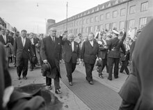 President Urho Kaleva Kekkonen with Nikita Khrushchev at the Helsinki Railway Station before traveling back to Soviet Union in 1960 President Kekkonen's 60th birthday 1960 (JOKAMT2He01M-3).tif