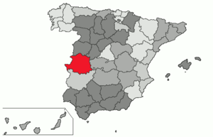 Localización de la Provincia de Cáceres en España.