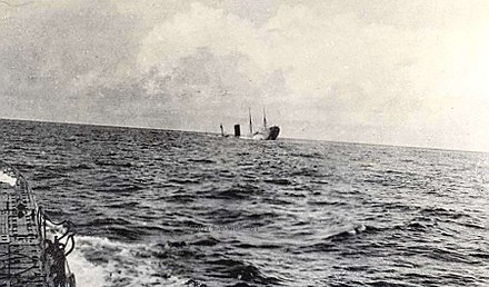 The Carpathia sank after being struck by three torpedoes fired by U-55 west of Land's End.