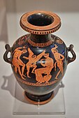 Хидрија Ероса између Посејдона, Амимоне и Сатира; 375-350. п. н. е.; црвенофигурална керамика; Национални археолошки музеј, Атина