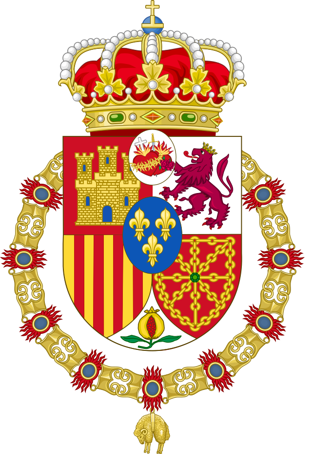 Description de l'image Royal Coat of Arms used by the supporters of the Claimants to the Spanish Throne (adopted c.1942) Golden Fleece Variant.svg.