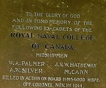 Royal Naval College of Canada plaque Battle of Coronel Royal Naval College of Canada plaque Battle of Coronel.jpg