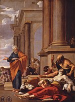 Saint Peter helbreder den syke av skyggen, av Laurent de La Hyre.jpg