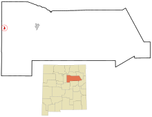 San Miguel County New Mexico Incorporated en Unincorporated gebieden Pecos Highlighted.svg