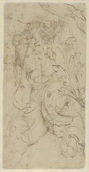 Thumbnail for File:Seated Nude Male Figure (recto); Ornamental Designs of Foliage, a Grotesque Head, and a Leg (verso) MET DP842173.jpg