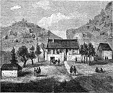 Mission house in Molepolole, 1870s Seven Years in South Africa, page 424, mission house in Molopolole.jpg