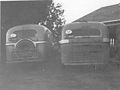 Bedford- ja Volvo-linja-autot vuonna 1948, joihin oli kiinnitetty SF-kilvet ulkomaan tilausajojen takia.
