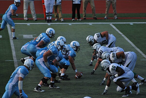 Darmouth (right) lined up on defense against Columbia during a game in 2010