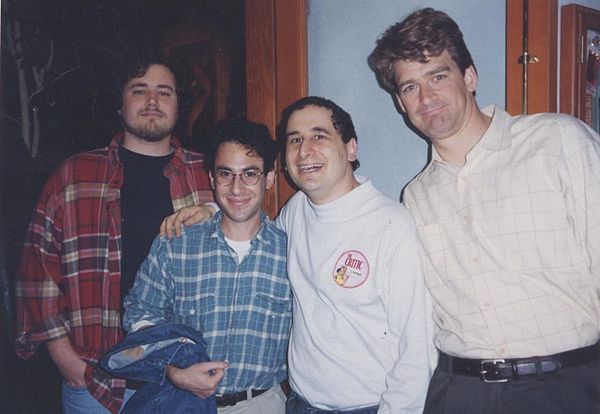 Oakley (left) along with Weinstein, Mike Reiss and Jeff Martin in 1994.