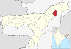 Sivasagarin piirikunta Assamin kartalla.