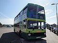 Southern Vectis 758 Thorness Bay (R758 GDL), a Volvo Olympian/Northern Counties Palatine, in Yarmouth, Isle of Wight bus station before operating a shuttle service between Yarmouth and the Isle of Wight Festival 2010 site.
