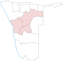 Verteilung von Deutsch als Muttersprache in Namibia (2011)
﻿<1%
﻿1–5,99 %
﻿6–10,99 %
﻿11–20,99 %
﻿21–30,99 %
﻿31–49,99 %
﻿50–75,99 %
﻿76–90 %
﻿>90%