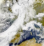 Föhn can be initiated when deep low-pressure systems move into Europe, drawing moist Mediterranean air over the Alps.