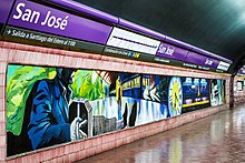 Murals depicting the film at San Jose station. Subtes linea e 277 julia garibaldi sin titulo.jpg