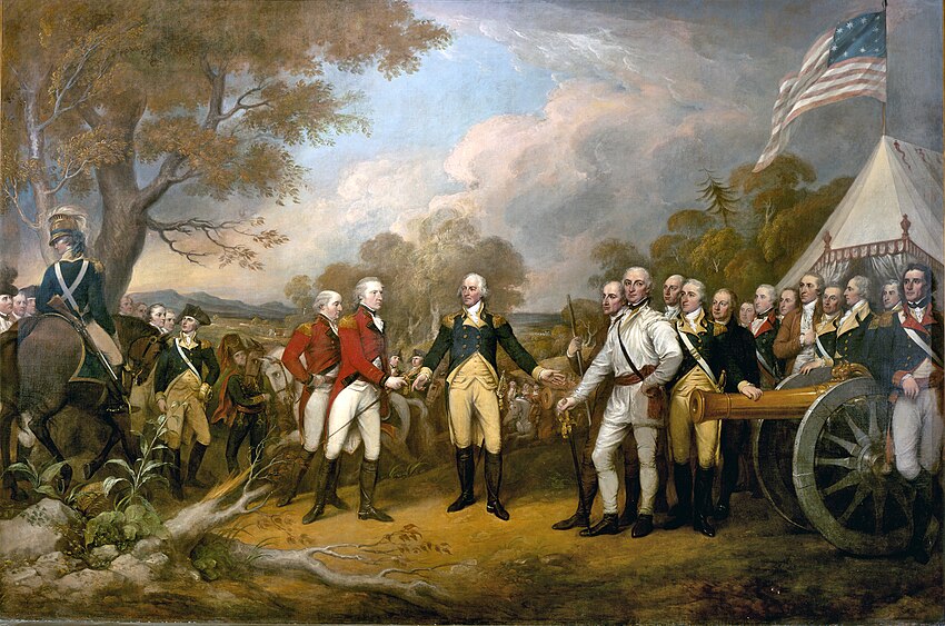 Surrender of General Burgoyne by John TrumbullGates is in the center, with arms outstretched