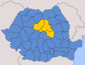 Actuales distritos Harghita, Covasna, y Mureș dentro de Rumanía