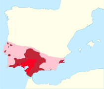 Área aproximada de extensión e influencia de la civilización de Tartessos en el 500 a.C.
