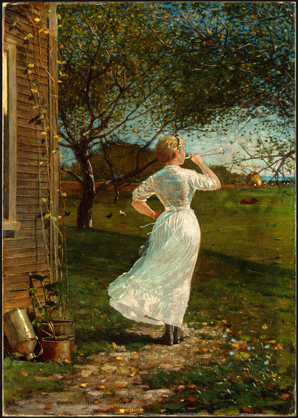 File:The Dinner Horn (Blowing the Horn at Seaside), by Winslow Homer, 1870.png