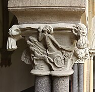 Capital by Willi Hahn in the cloister of St. Matthias (Trier), Prophet Eliah ascending to heaven in a chariot.