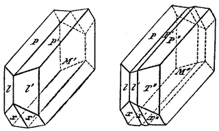 Crystal twinning when two separate crystals share some of the same crystal lattice points in a symmetrical manner