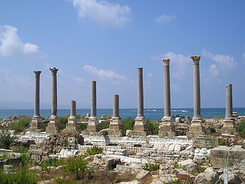 Remains of ancient columns at Al Mina excavati...