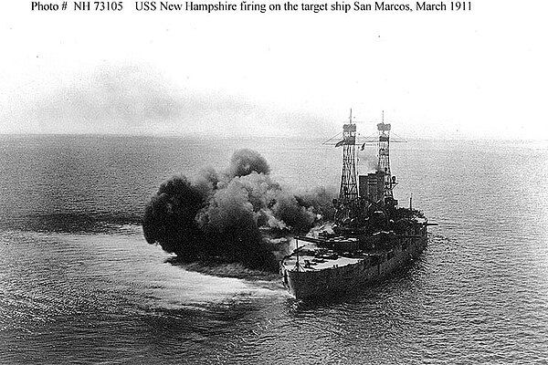 Firing a broadside at San Marcos in March 1911