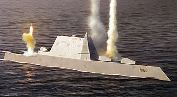 An artist rendering of the Zumwalt class destr...