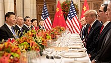 United States President Donald Trump with Xi Jinping in Buenos Aires, Argentina, 1 December 2018. US and PRC delegation at the 2018 G20 Buenos Aires Summit.jpg