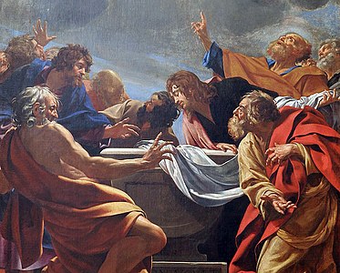 Detail of "The Assumption of the Virgin" lower painting in Retable by Simon Vouet
