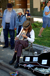 Вуличний музикант грає на пральній дошці (США, 2007)