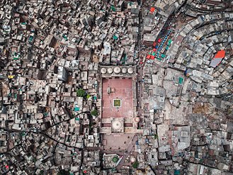 The area around the Wazir Khan Mosque exemplifies the Walled City's urban form Wazir Khan Mosque - Aerial View.jpg