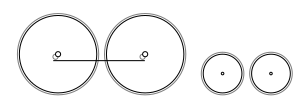 Diagram dari dua besar mengemudi roda bergabung dengan coupling rod, dan dua kecil trailing roda