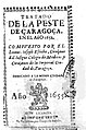 Publicación sobre la peste de Zaragoza impresa por Diego de Zabala en 1654, en el año en que tomó posesión del negocio