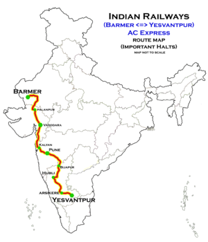 (Barmer - Yesvantpur) Карта на маршрута на AC Express