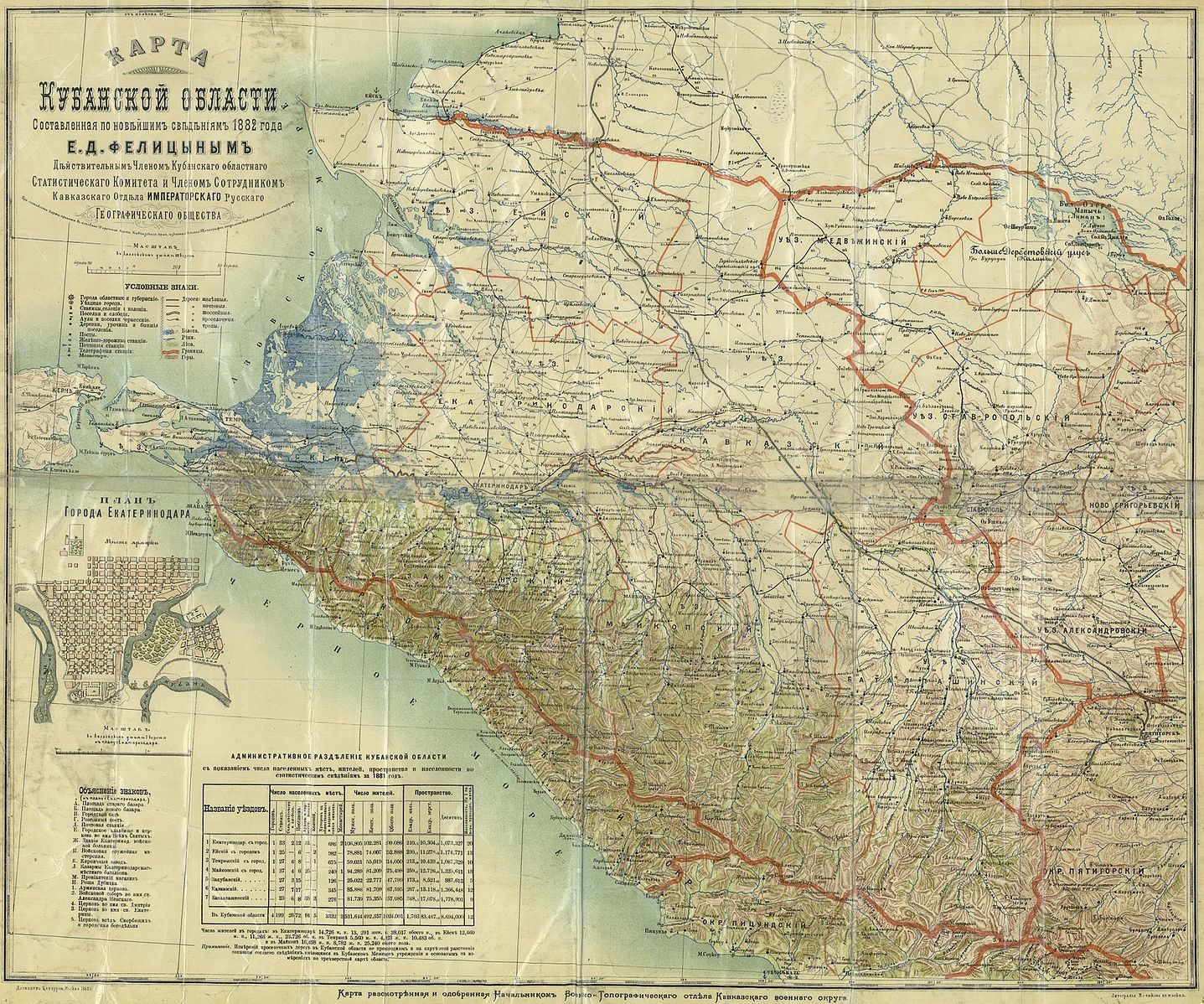 Карта кубанской области и черноморской губернии 1916 года