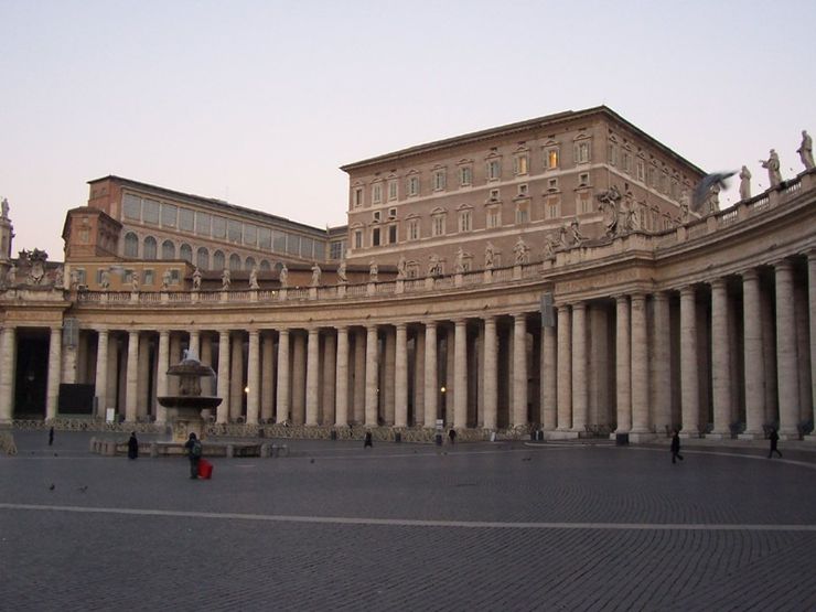 A section of the enormous colonnade around the piazza of St Peter's Basilica, Rome