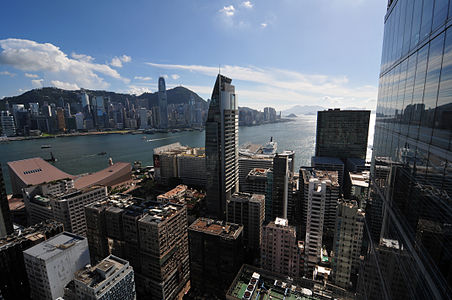Hong Kong, Tsim Sha Tsui (Kowloon), viev from 30th floor of "iSQUARE" to West at evening