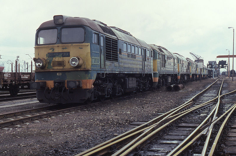 File:26.03.94 Gniezno Depot ST44-730 etc (14389697893).jpg