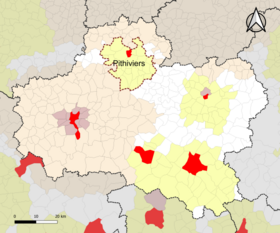 Posizione dell'area di attrazione di Pithiviers nel dipartimento di Loiret.