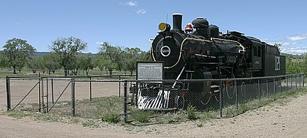 A 1902 Baldwin locomotive of 2-6-2 type used on the Atchison, Topeka and Santa Fe Railway in New Mexico where it is now on permanent display in Las Vegas, New Mexico.
