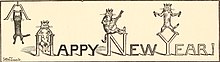 Des chats jouent parmi les lettres des mots "A Happy New Year !"