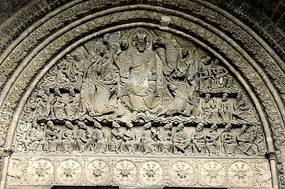 The 12th century Romanesque portal of Christ in Majesty at Moissac Abbey moves between low and high relief in a single figure.