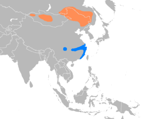 Beschrijving van de Anser cygnoides distributie map.png afbeelding.