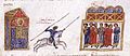 Representación dun cautivo árabe demostrando as súas habilidades ao emperador no Hipódromo. Miniatura do século XII Madrid Skylitzes.