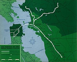 Map of proposed BART lines with existing Muni lines as proposed in the 1962 plan BART geographic map, 1967.jpg